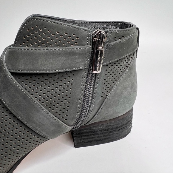 Vince Camuto Casha Gray Perforated Suede Side Zip Buckled Accent Ankle Boot - Picture 8 of 14